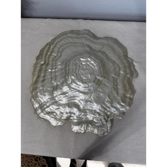 Freeform Art Glass Platter by Akcam Turkey Ombre Amber Gold Pearl Shell Oyster - Picture 7 of 9